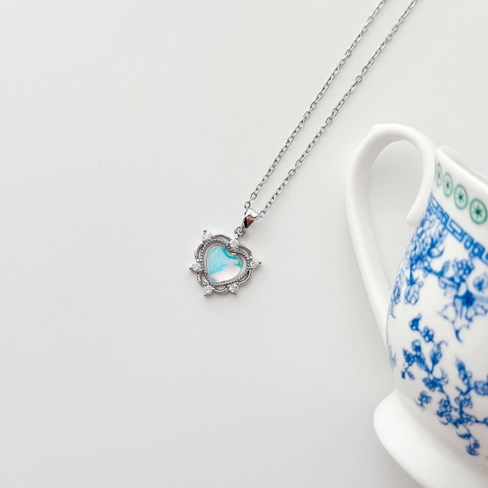 Heliophilia Silver Collar de Acero Inoxidable 316L, Azul Claro y Plata, Resistente al Agua, Longitud 45 cm + 5 cm Extensión